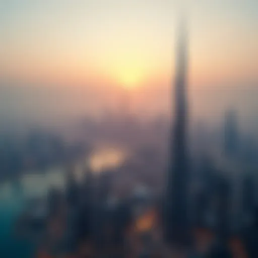 Panoramic view of Dubai skyline from Burj Khalifa