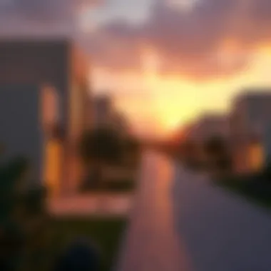 Sunset Over Meadows Dubai Sunset view over Meadows Dubai, highlighting community lifestyle
