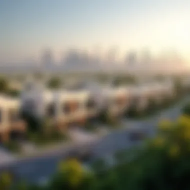 Panoramic view of Nshama townhouses within the Dubai skyline