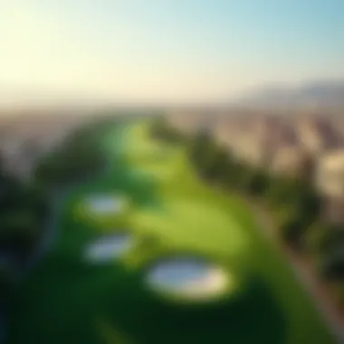 Aerial View of Dubai Hills Golf Course Aerial view of the stunning golf course at Dubai Hills surrounded by luxurious properties