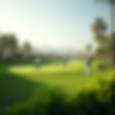 Golfers in Action at Dubai Hills Players enjoying a round of golf on the lush greens of Dubai Hills