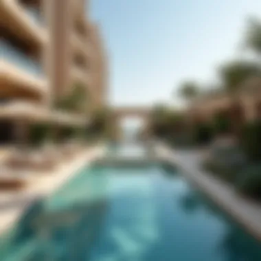 Luxurious amenities within Verona Damac including a pool and lounge area